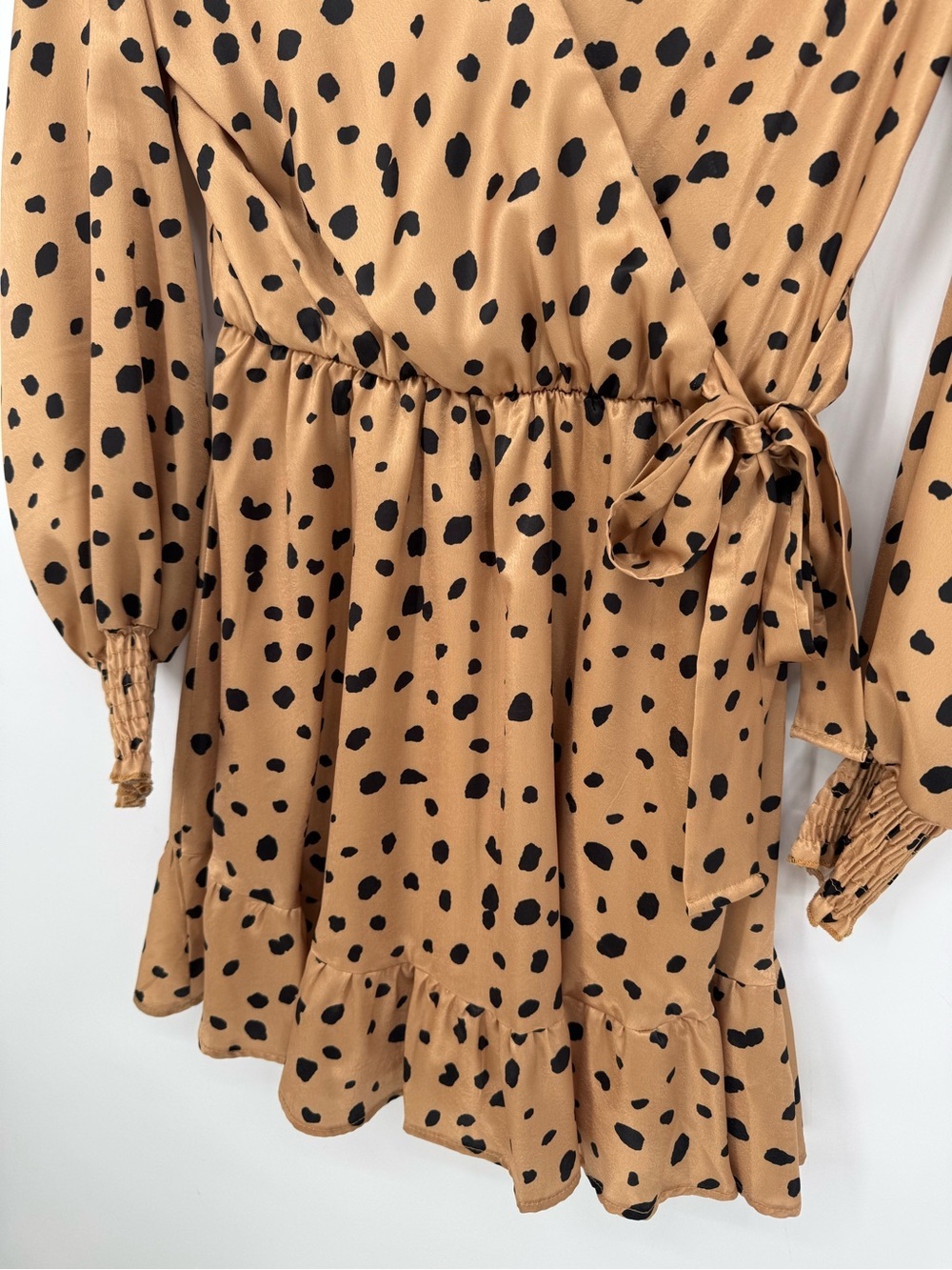 Peach Love Boho Boutique Camel + Black Animal Print Tie Waist Dress Small NWT - Picture 4 of 11